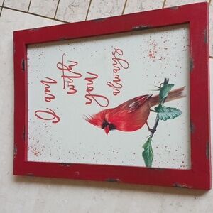 Framed cardinal in distressed wood/canvas print 16x12" (New) by valeri- Qvc